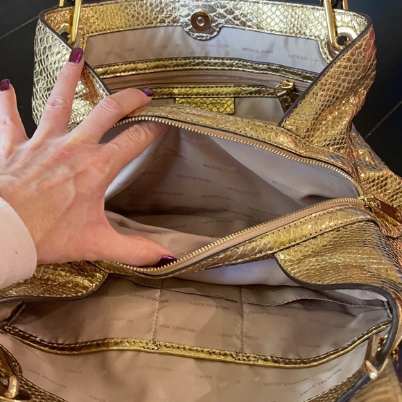 Gold Metallic Snakeskin Michael Kors purse. - Picture 5 of 11